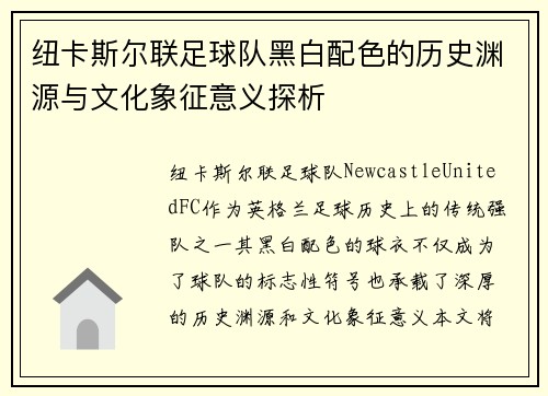 纽卡斯尔联足球队黑白配色的历史渊源与文化象征意义探析
